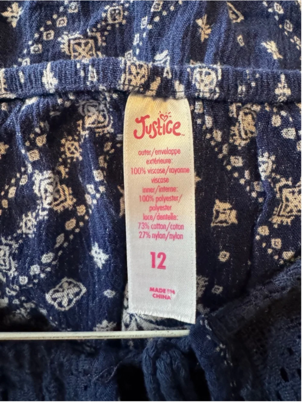 Girls Justice Blue & White Floral Blouse Size 12